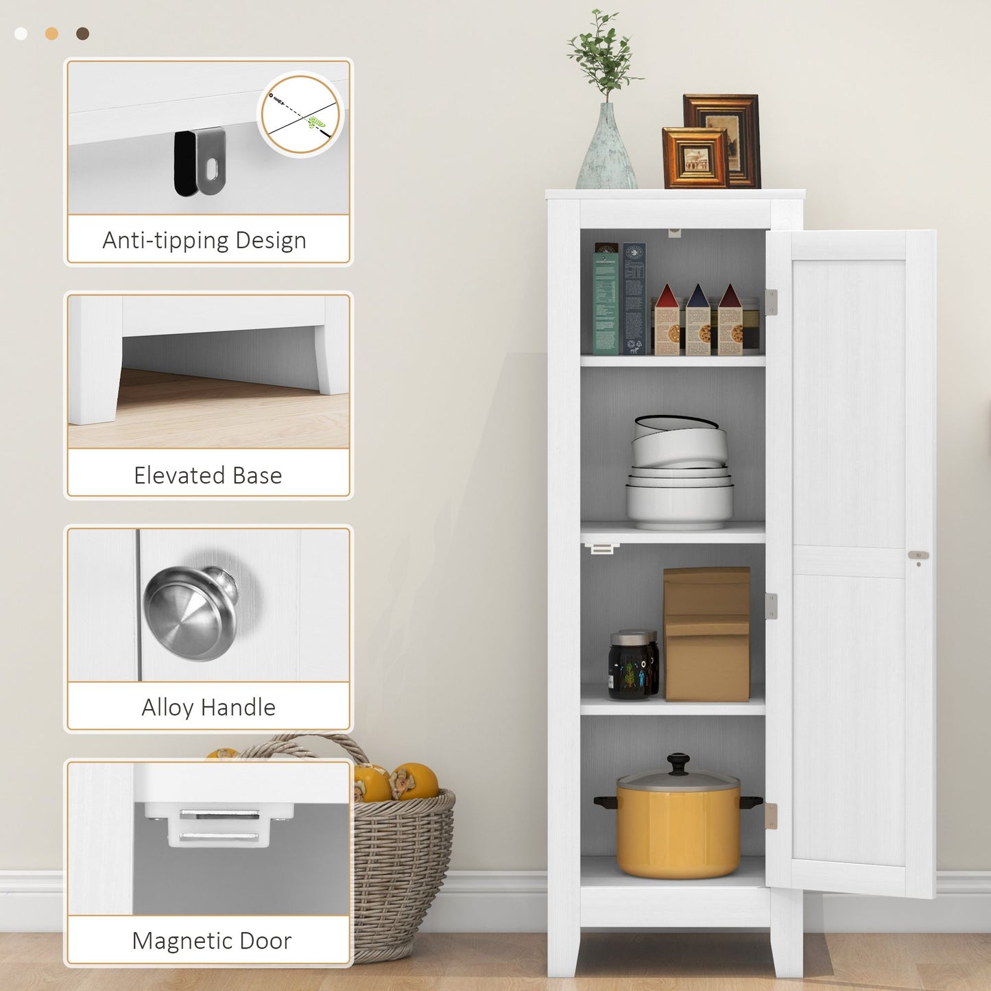 Kitchen Pantry Storage Cabinet with Adjustable Shelves, Small Storage Cabinet with Door and Shelves, White