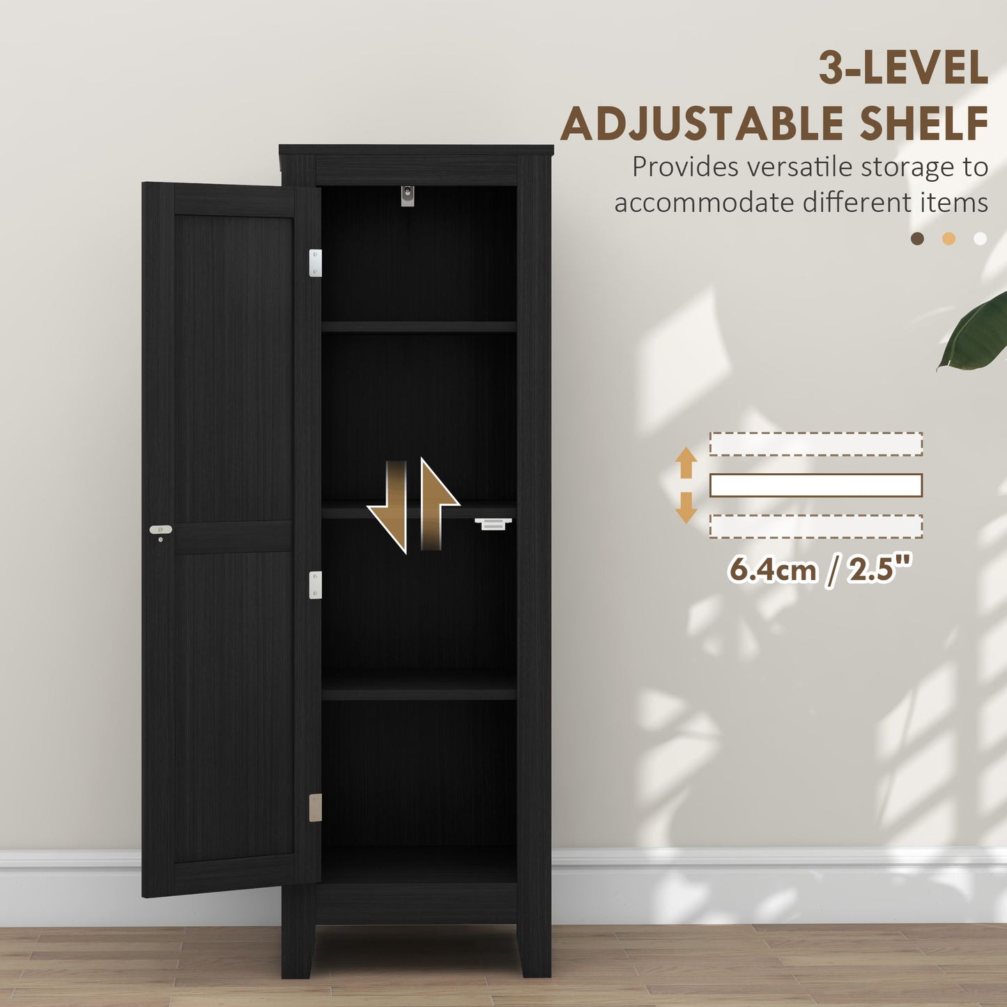 Kitchen Pantry Storage Cabinet with Adjustable Shelves, Small Storage Cabinet with Door and Shelves, Black