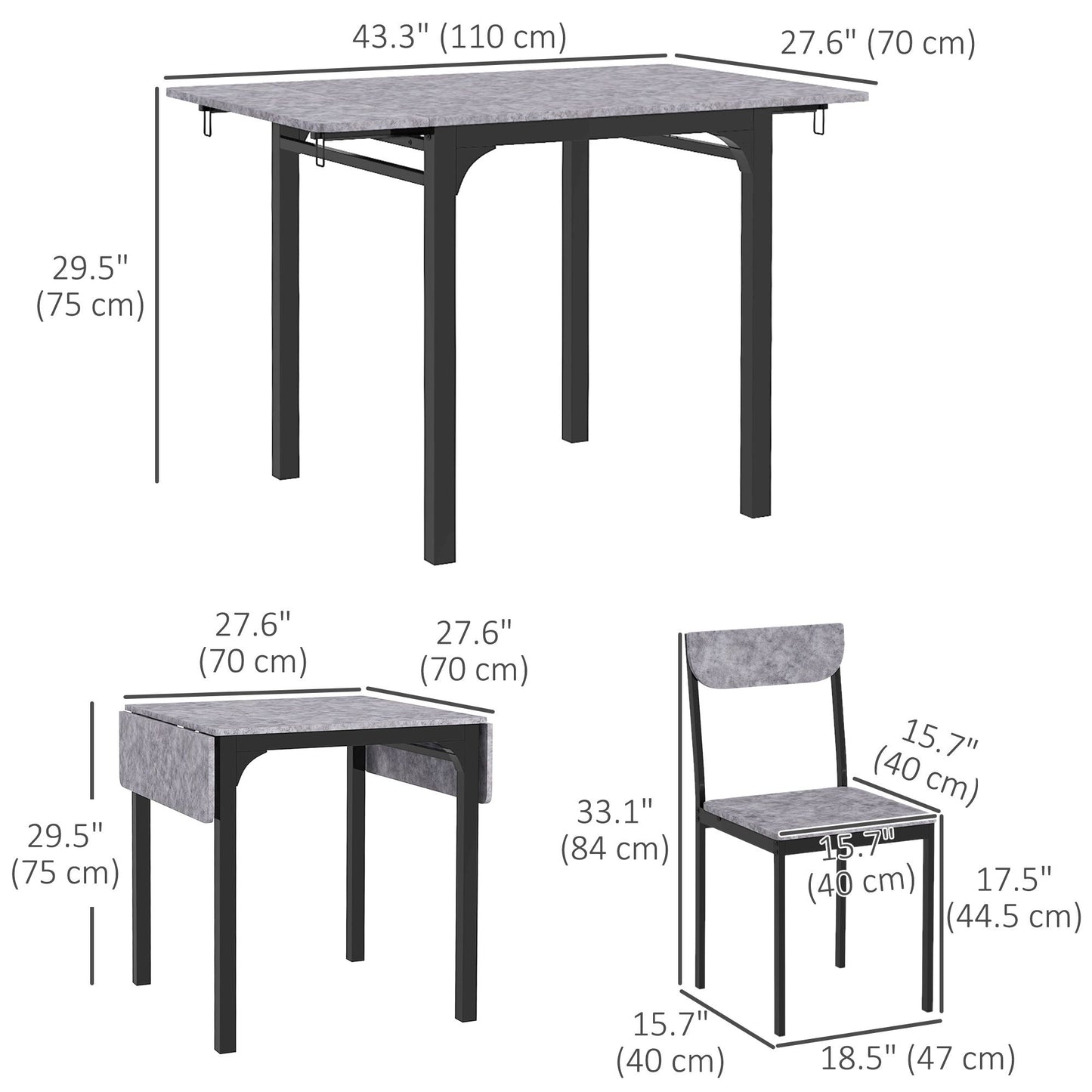 Foldable Dining Table Set for 2, Drop-Leaf Kitchen Table with 2 Chairs for Apartments, Studios, Natural Drop-leaf Dining Table Set Includes 2 Chairs