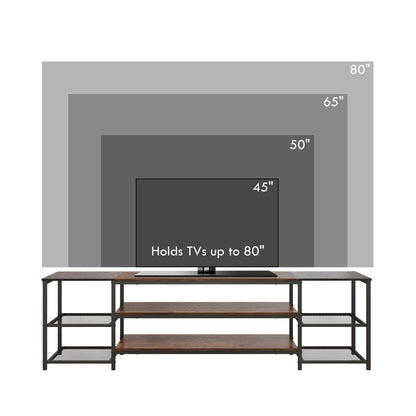 Industrial TV Cabinet, TV Stand for TVs Up to 80" with Storage Shelf and Steel Frame
