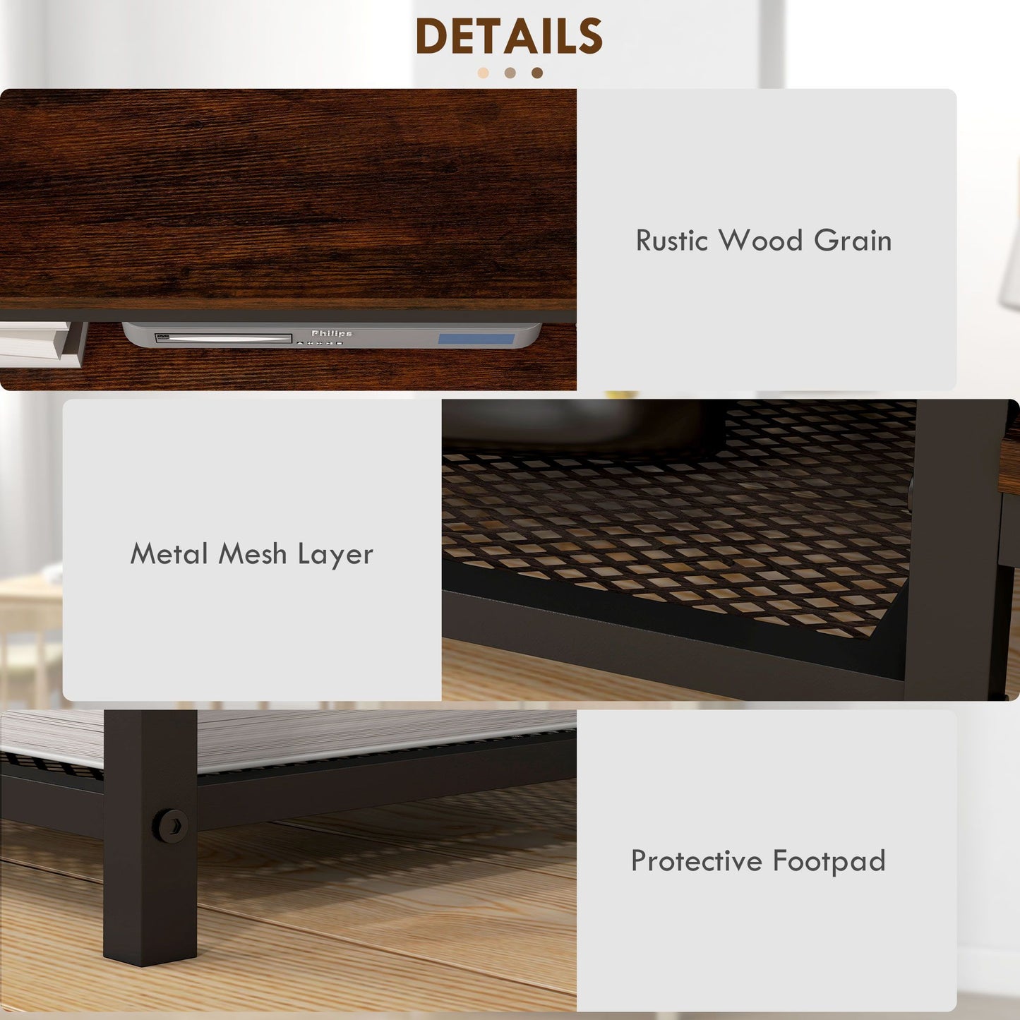 Industrial TV Cabinet, TV Stand for TVs Up to 80" with Storage Shelf and Steel Frame