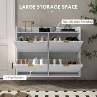 Shoe Storage Cabinet with 4 Flip Drawers and Adjustable Shelf, Shoe Cabinet for 16 Pairs of Shoes, White