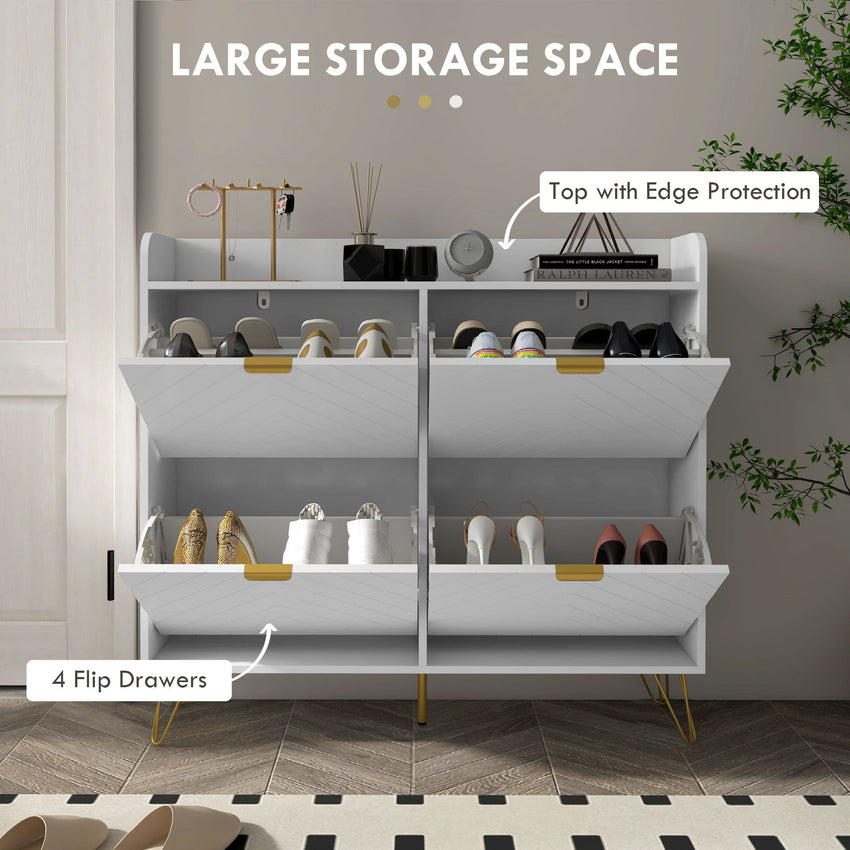 Shoe Storage Cabinet with 4 Flip Drawers and Adjustable Shelf, Shoe Cabinet for 16 Pairs of Shoes, White