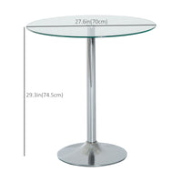 Round Dining Table, Modern Pub Table with Tempered Glass Top, Galvanized Metal Base, Small Dining Table, Silver