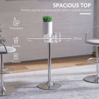Round Dining Table, Modern Pub Table with Tempered Glass Top, Galvanized Metal Base, Small Dining Table, Silver