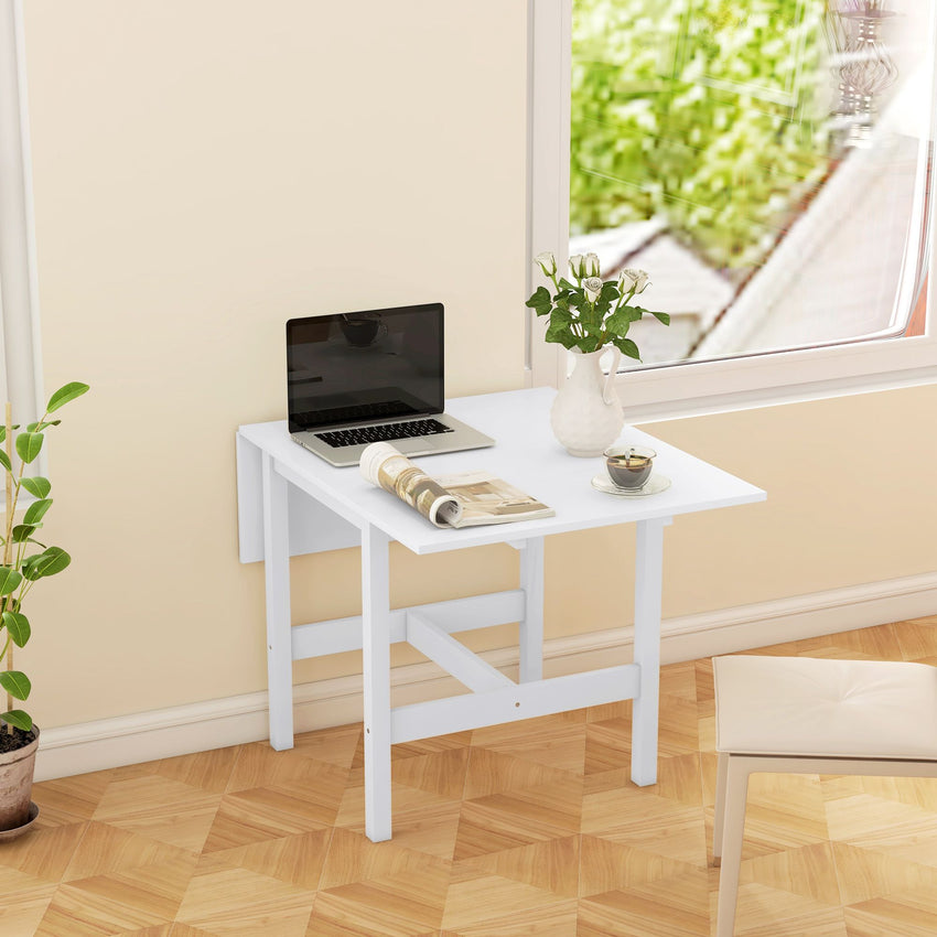 Solid Wood Kitchen Table, Farmhouse Drop Leaf Tables for Small Spaces, Folding Dining Table, White