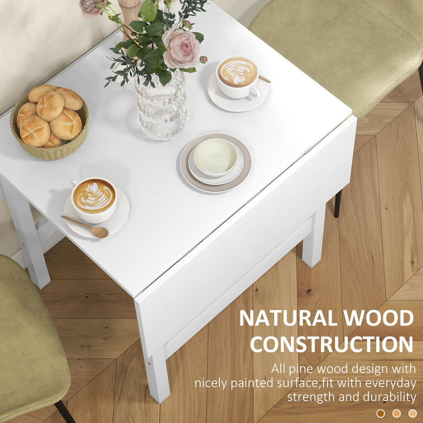 Solid Wood Kitchen Table, Farmhouse Drop Leaf Tables for Small Spaces, Folding Dining Table, White