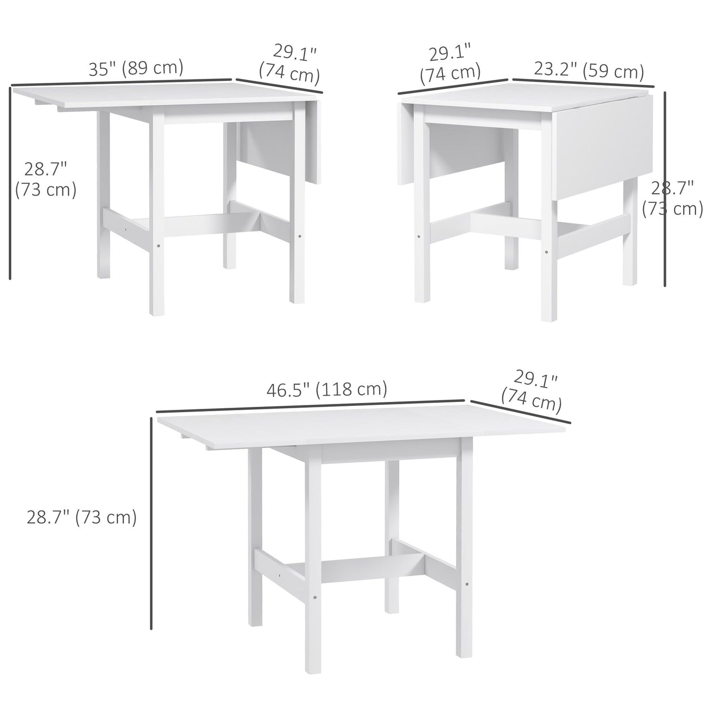 Solid Wood Kitchen Table, Farmhouse Drop Leaf Tables for Small Spaces, Folding Dining Table, White