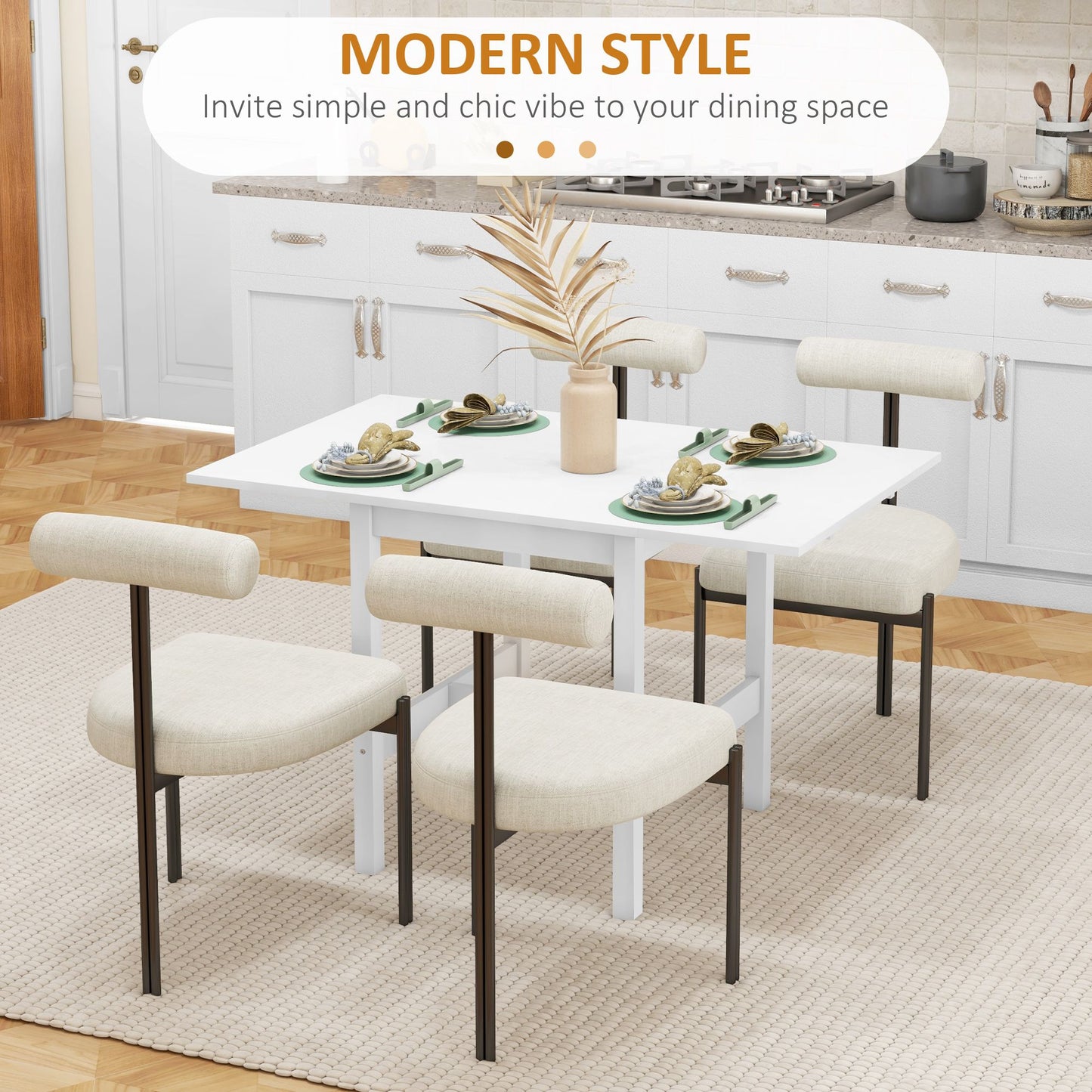 Solid Wood Kitchen Table, Farmhouse Drop Leaf Tables for Small Spaces, Folding Dining Table, White