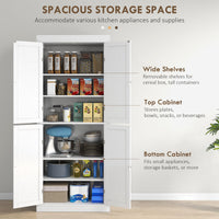 72.5" Tall Kitchen Pantry Storage Cabinet with Adjustable Shelves & 4 Doors, White
