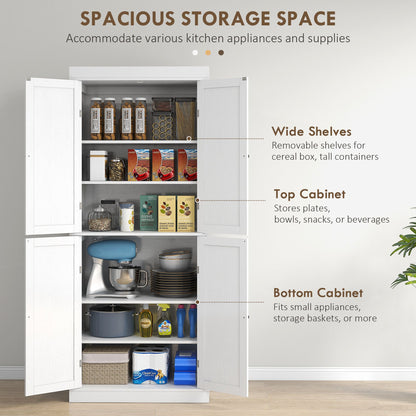 72.5" Tall Kitchen Pantry Storage Cabinet with Adjustable Shelves & 4 Doors, White