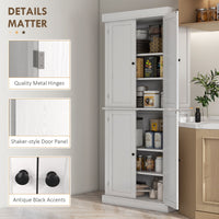 72.5" Tall Kitchen Pantry Storage Cabinet with Adjustable Shelves & 4 Doors, White