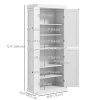 72.5" Tall Kitchen Pantry Storage Cabinet with Adjustable Shelves & 4 Doors, White