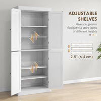 72.5" Tall Kitchen Pantry Storage Cabinet with Adjustable Shelves & 4 Doors, White