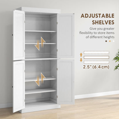 72.5" Tall Kitchen Pantry Storage Cabinet with Adjustable Shelves & 4 Doors, White