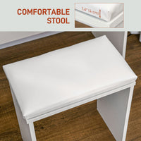 Makeup Vanity Desk Set with Stool, Dressing Table with LED Lighting Mirror, Drawers, for Bedroom, White
