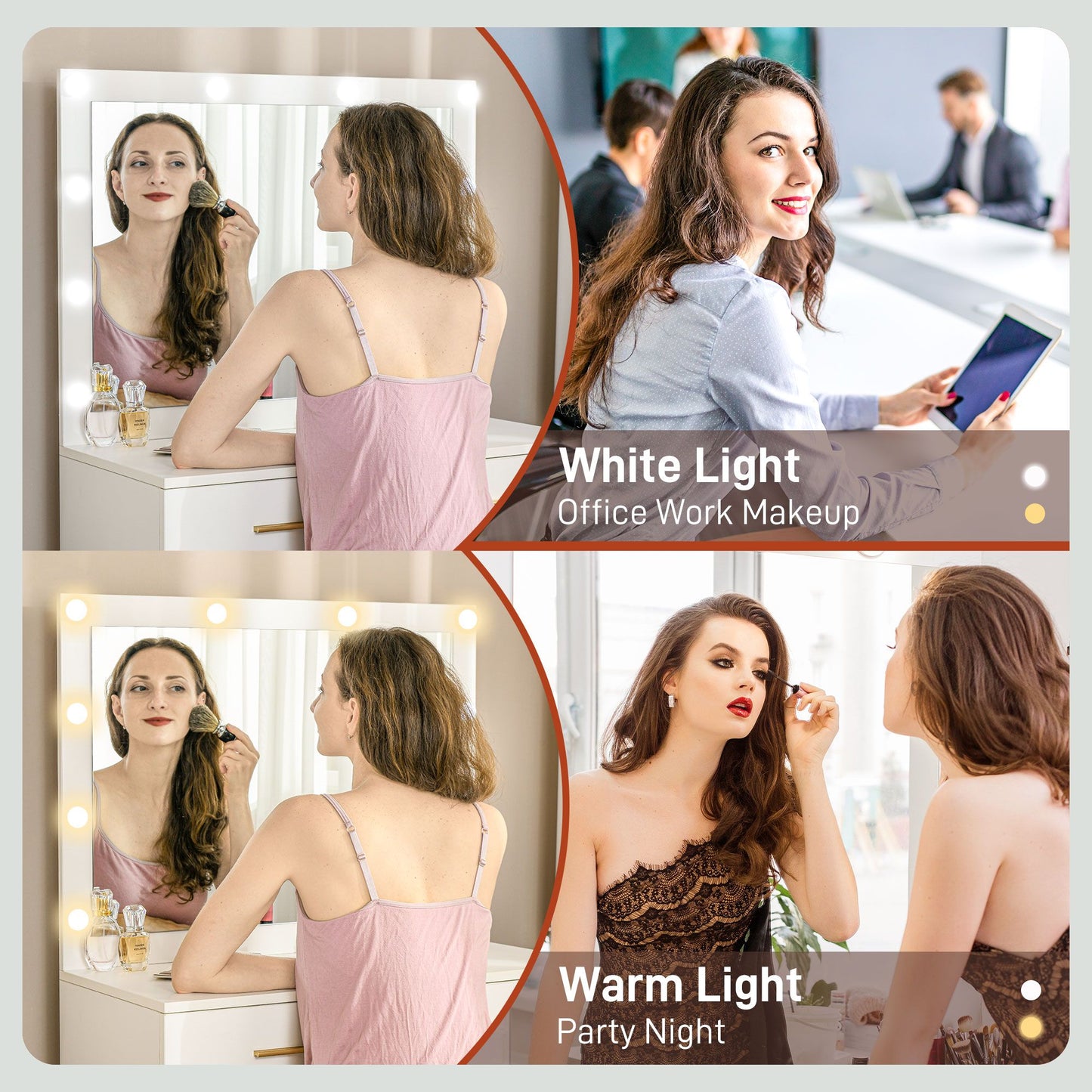 Makeup Vanity Desk Set with Stool, Dressing Table with LED Lighting Mirror, Drawers, for Bedroom, White