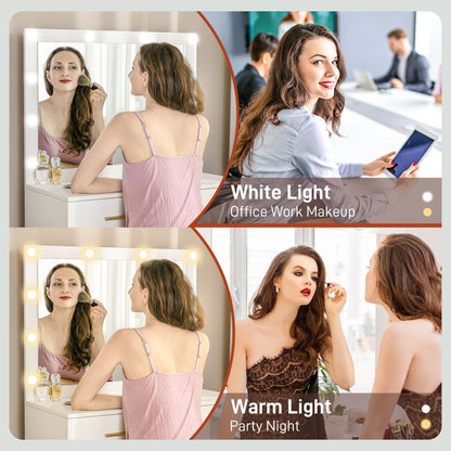 Makeup Vanity Desk Set with Stool, Dressing Table with LED Lighting Mirror, Drawers, for Bedroom, White
