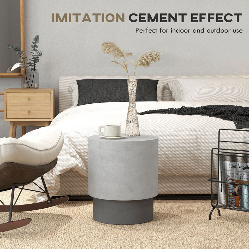 Lightweight Accent Table with Concrete Finish, Round Side Table with 4 Adjustable Feet for Indoor, Outdoor