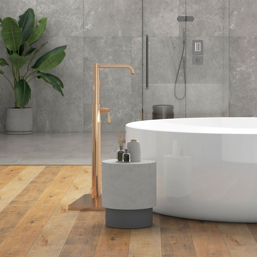 Lightweight Accent Table with Concrete Finish, Round Side Table with 4 Adjustable Feet for Indoor, Outdoor