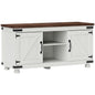 Farmhouse TV Stand for up to 50" TV, TV Cabinet with Barn Doors, Cable Management for Living Room, Distressed White