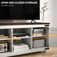 Farmhouse TV Stand for up to 50" TV, TV Cabinet with Barn Doors, Cable Management for Living Room, Distressed White