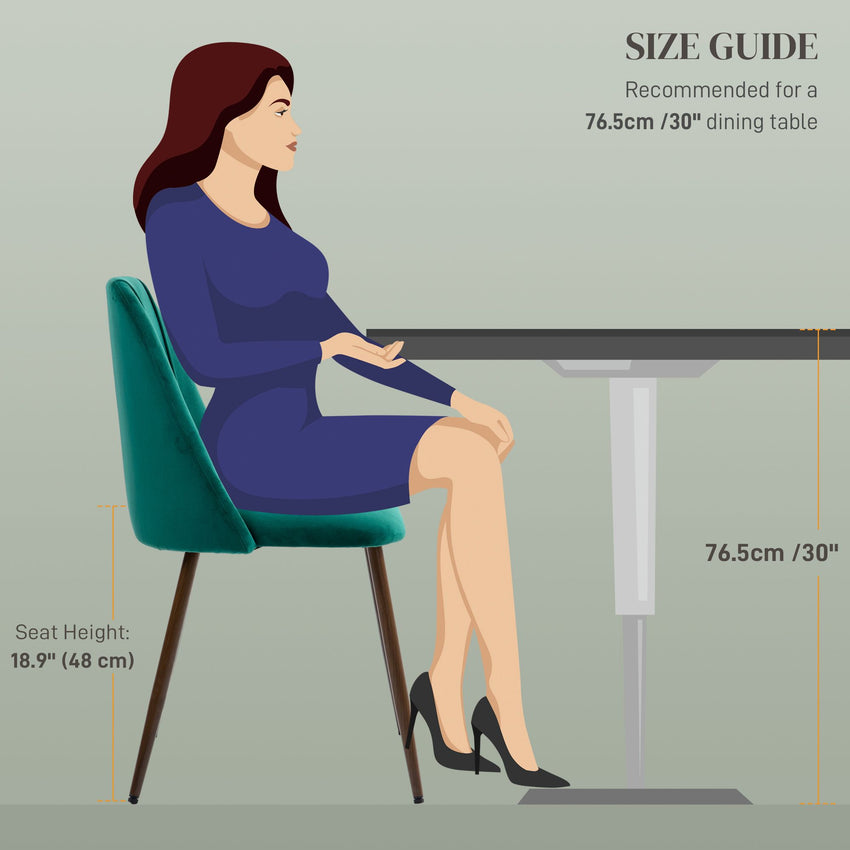 Upholstered Dining Chairs Set of 4, Velvet Accent Chair with Back and Wood-grain Steel Leg for Kitchen, Green