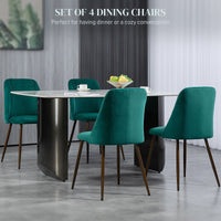 Upholstered Dining Chairs Set of 4, Velvet Accent Chair with Back and Wood-grain Steel Leg for Kitchen, Green