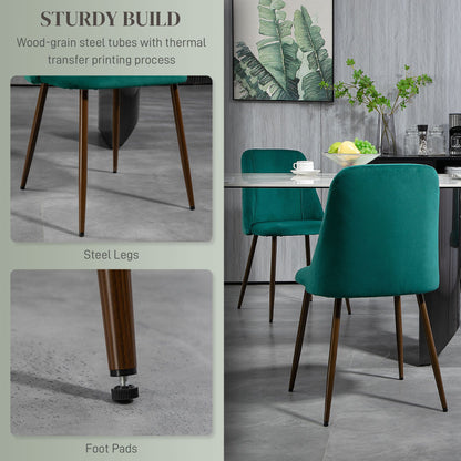 Upholstered Dining Chairs Set of 4, Velvet Accent Chair with Back and Wood-grain Steel Leg for Kitchen, Green