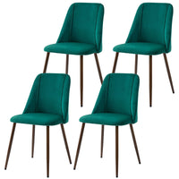 Upholstered Dining Chairs Set of 4, Velvet Accent Chair with Back and Wood-grain Steel Leg for Kitchen, Green