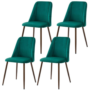 Upholstered Dining Chairs Set of 4, Velvet Accent Chair with Back and Wood-grain Steel Leg for Kitchen, Green