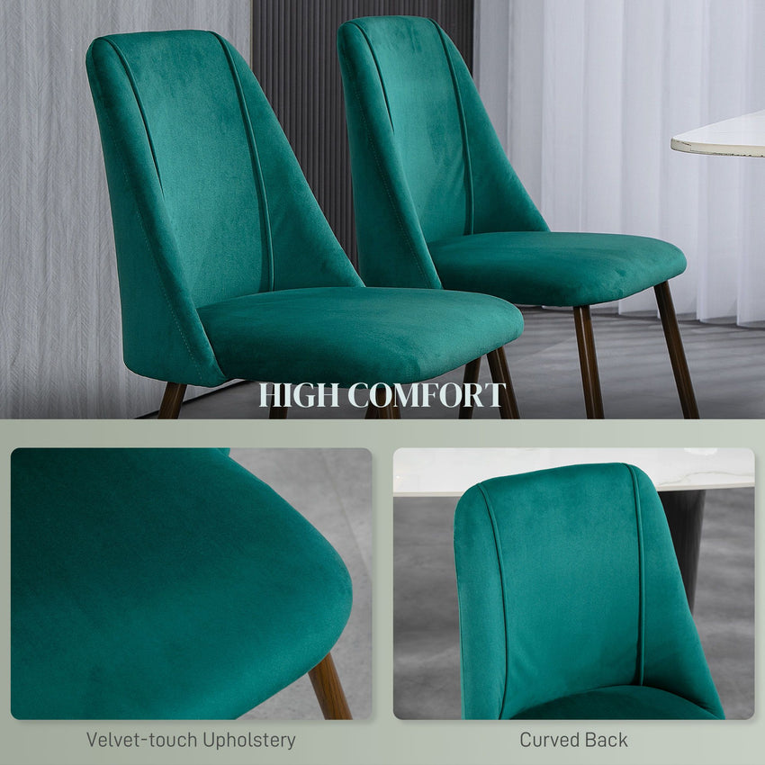 Upholstered Dining Chairs Set of 4, Velvet Accent Chair with Back and Wood-grain Steel Leg for Kitchen, Green
