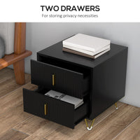Bedside Table, Modern Nightstand with 2 Drawers, Side End Table with Metal Legs for Living Room, Bedroom, Black