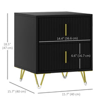 Bedside Table, Modern Nightstand with 2 Drawers, Side End Table with Metal Legs for Living Room, Bedroom, Black