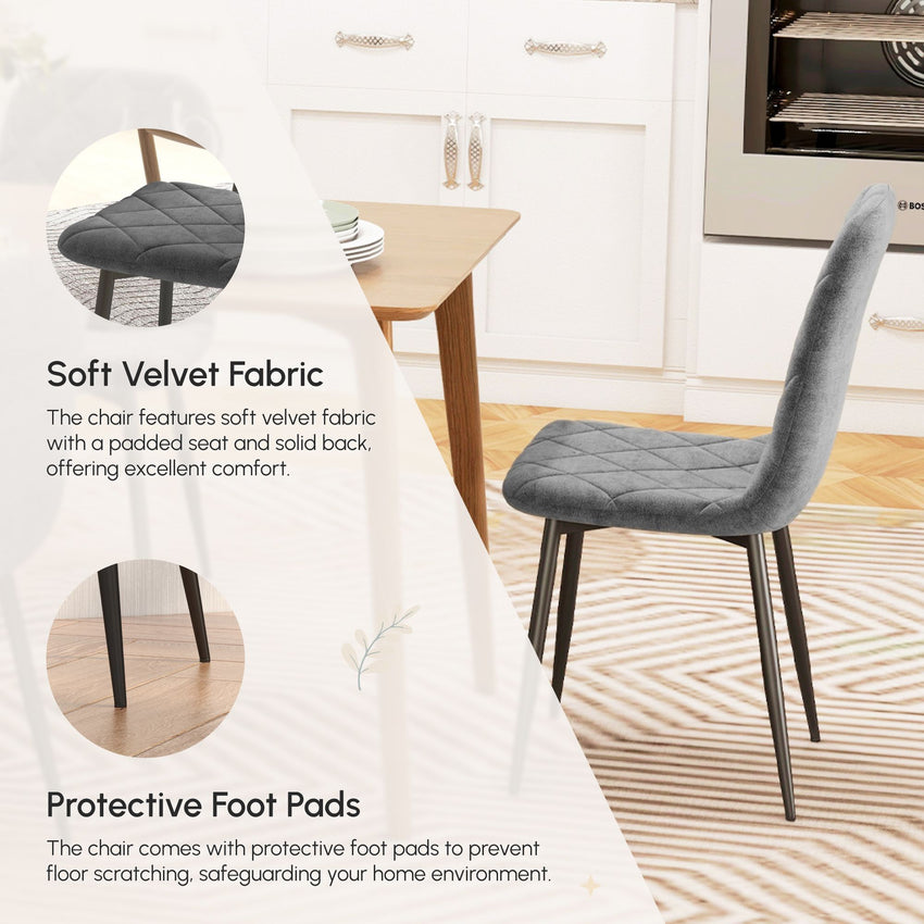 Dining Chairs Set of 4, Upholstered Dining Room Chairs with Steel Legs, Modern Kitchen Chair for Dining Room, Grey