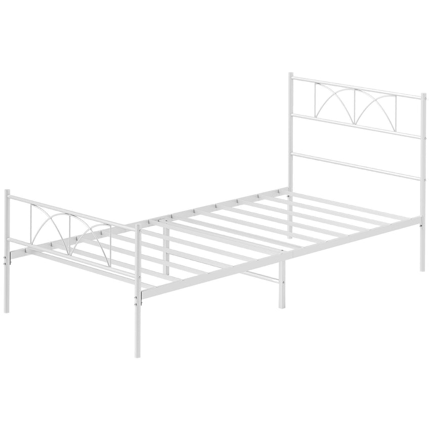 Metal Twin Platform Bed Frame with Headboard, Steel Slat Support, Underbed Storage, No Box Spring Needed, Easy Assembly