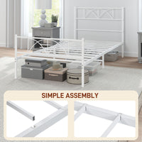 Metal Twin Platform Bed Frame with Headboard, Steel Slat Support, Underbed Storage, No Box Spring Needed, Easy Assembly