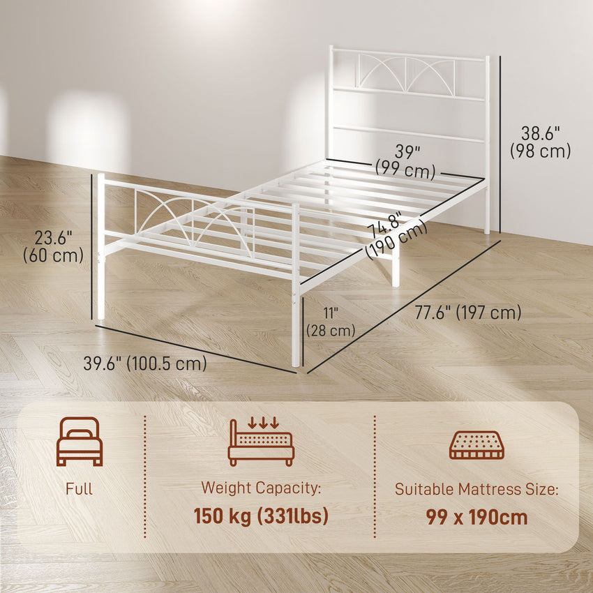 Metal Twin Platform Bed Frame with Headboard, Steel Slat Support, Underbed Storage, No Box Spring Needed, Easy Assembly
