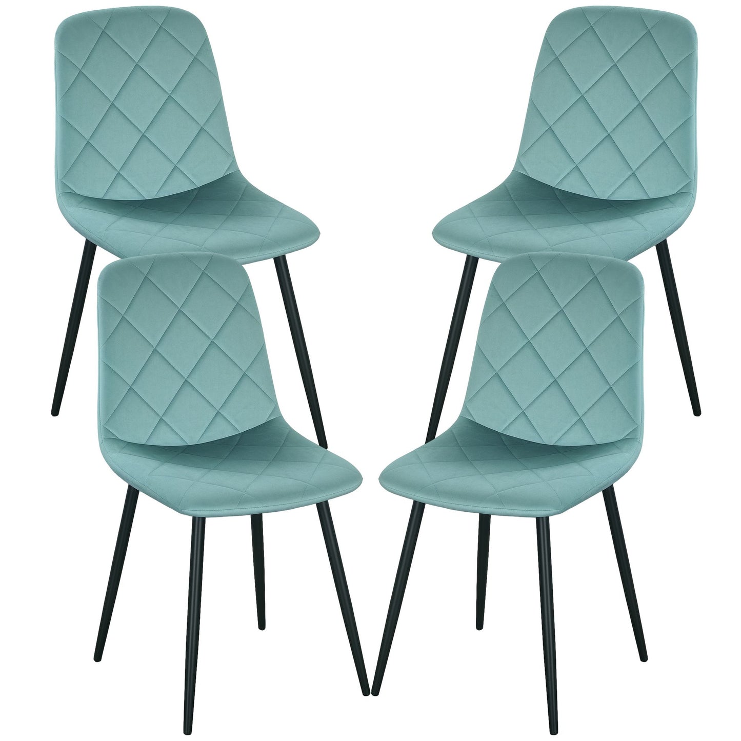 Dining Chairs Set of 4, Upholstered Dining Room Chairs with Steel Legs, Modern Kitchen Chair for Dining Room, Green