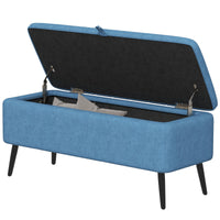 40" Ottoman with Storage, Linen Upholstered Storage Ottoman Bench with Steel Legs for Living Room, Bedroom Dark Blue