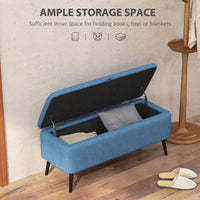 40" Ottoman with Storage, Linen Upholstered Storage Ottoman Bench with Steel Legs for Living Room, Bedroom Dark Blue