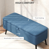 40" Ottoman with Storage, Linen Upholstered Storage Ottoman Bench with Steel Legs for Living Room, Bedroom Dark Blue