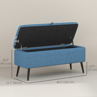 40" Ottoman with Storage, Linen Upholstered Storage Ottoman Bench with Steel Legs for Living Room, Bedroom Dark Blue