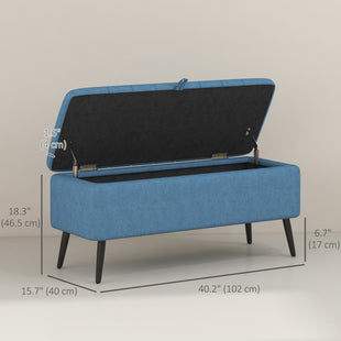 40" Ottoman with Storage, Linen Upholstered Storage Ottoman Bench with Steel Legs for Living Room, Bedroom Dark Blue