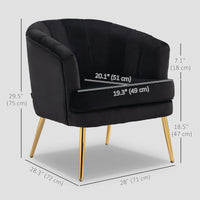 Fabric Armchair, Modern Accent Chair with Gold Metal Legs for Living Room, Bedroom, Home Office, Black