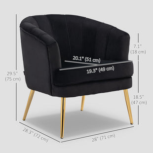 Fabric Armchair, Modern Accent Chair with Gold Metal Legs for Living Room, Bedroom, Home Office, Black