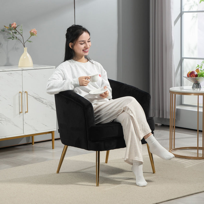 Fabric Armchair, Modern Accent Chair with Gold Metal Legs for Living Room, Bedroom, Home Office, Black