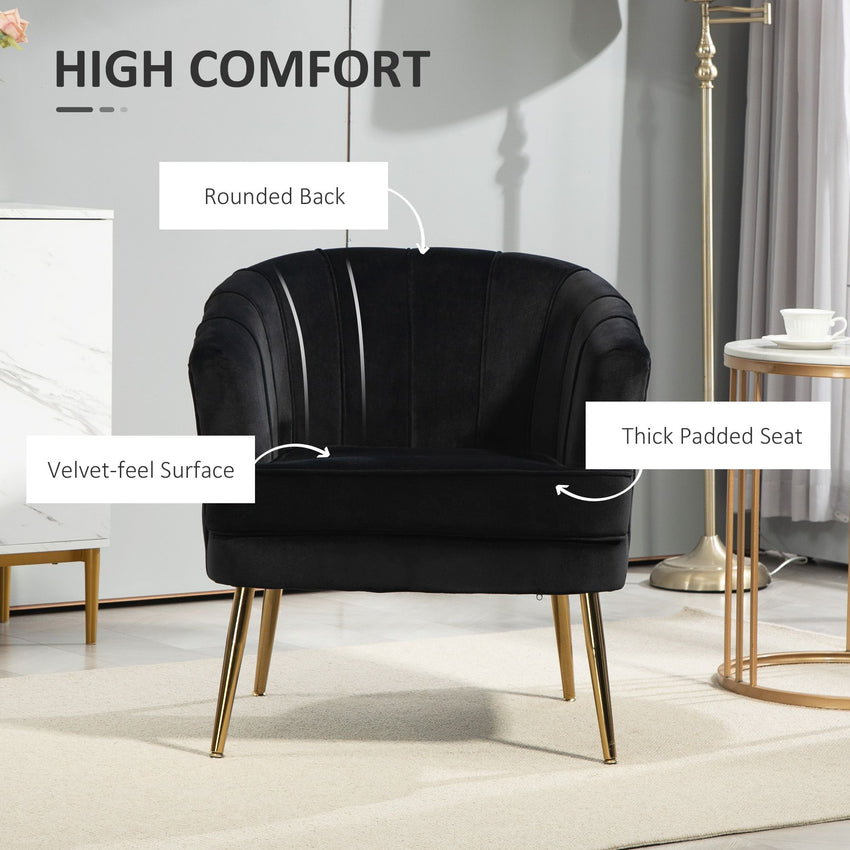 Fabric Armchair, Modern Accent Chair with Gold Metal Legs for Living Room, Bedroom, Home Office, Black