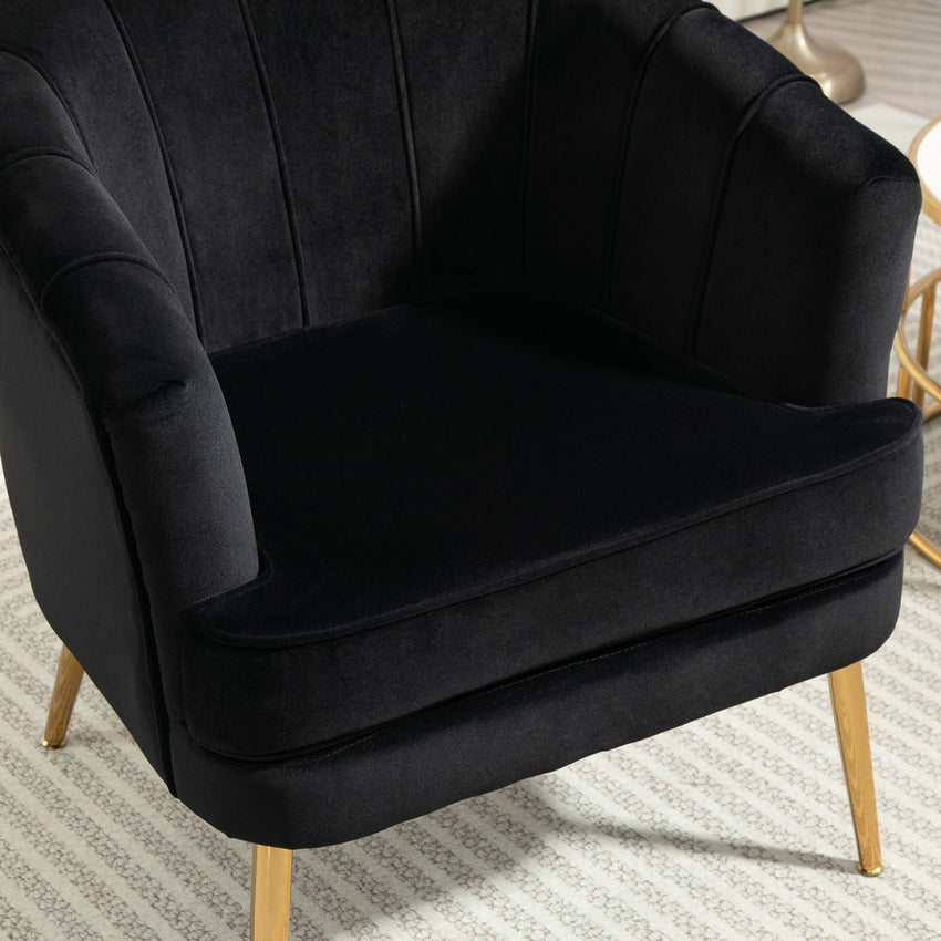Fabric Armchair, Modern Accent Chair with Gold Metal Legs for Living Room, Bedroom, Home Office, Black