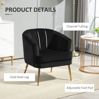 Fabric Armchair, Modern Accent Chair with Gold Metal Legs for Living Room, Bedroom, Home Office, Black